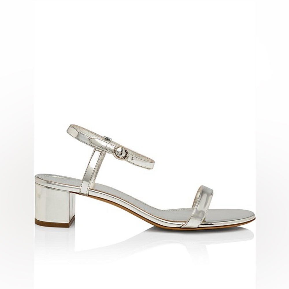 Mansur Gavriel Silver Leather Ankle Strap Heel Sandals Metallic size 9.5 - Picture 6 of 14